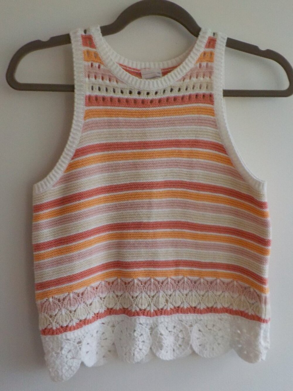 Abercrombie Sweater Top - Girls 11/12 - White Orange Crochet Sleeveless (2477)